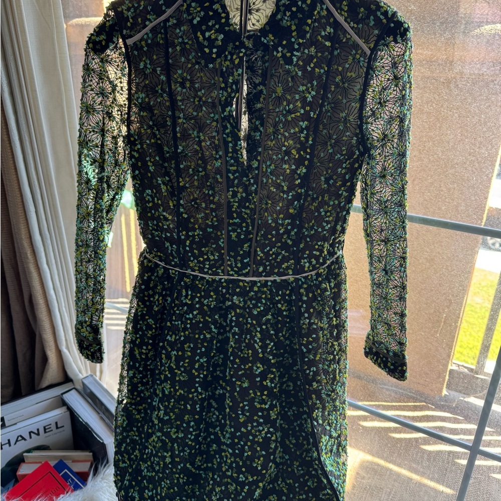 Authentic Fendi Elegant Black and Green Lace Dress